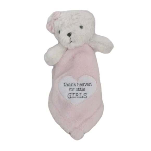 SECURITY Blanket BABY GEAR PINK White Teddy BEAR Heart LOVEY Plush Thank HEAVEN - Picture 2 of 11